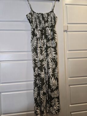 Liberty Love Olive & White Tropical Smocked Jumpsuit